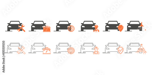 Car service symbols. Car repair or garage symbol icon set. Vector
