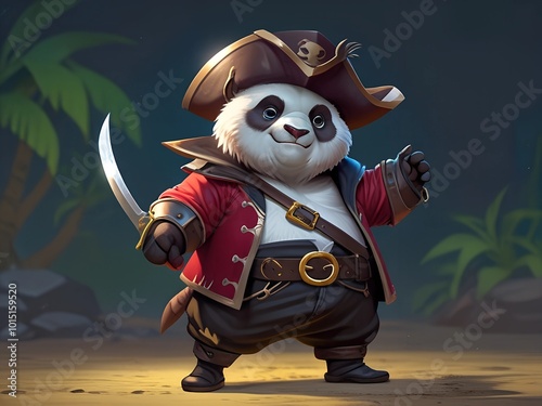 Animal panda in a pirate costume AI generated photo