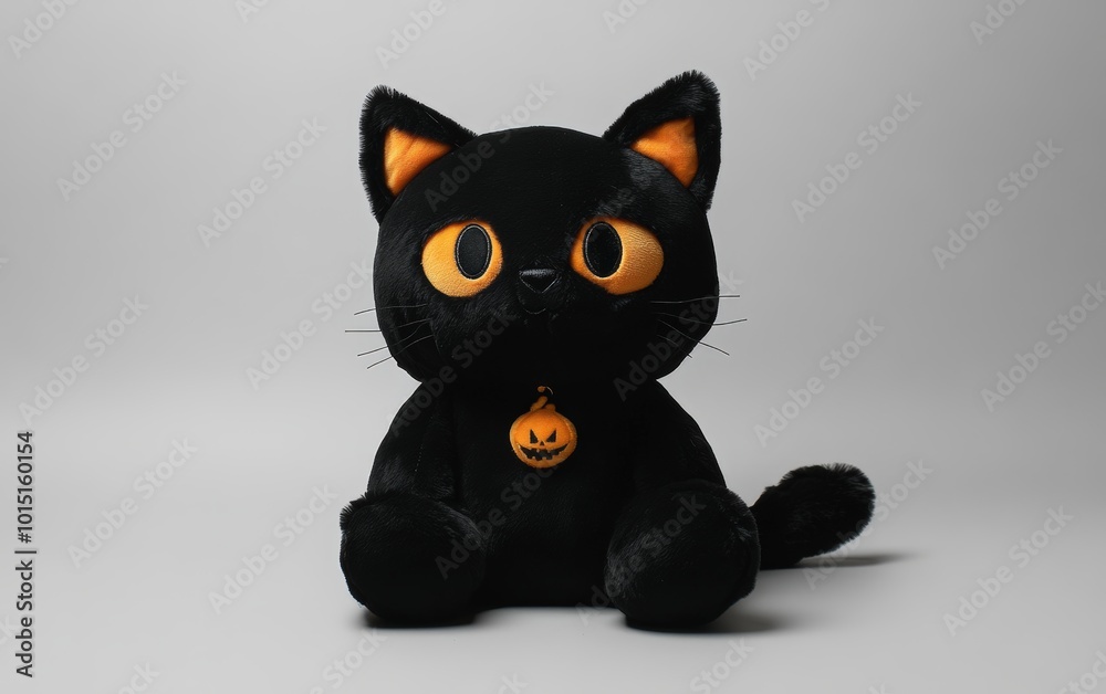 plush toy Halloween character black cat on white background plush toy Halloween character black cat on white background