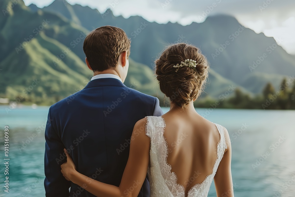 Fototapeta premium A Wedding Day in the French Polynesia, Wedding Ceremony, Bride and Groom