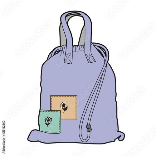 Bucket handbags vector design technical flat sketch by adobe illustrator