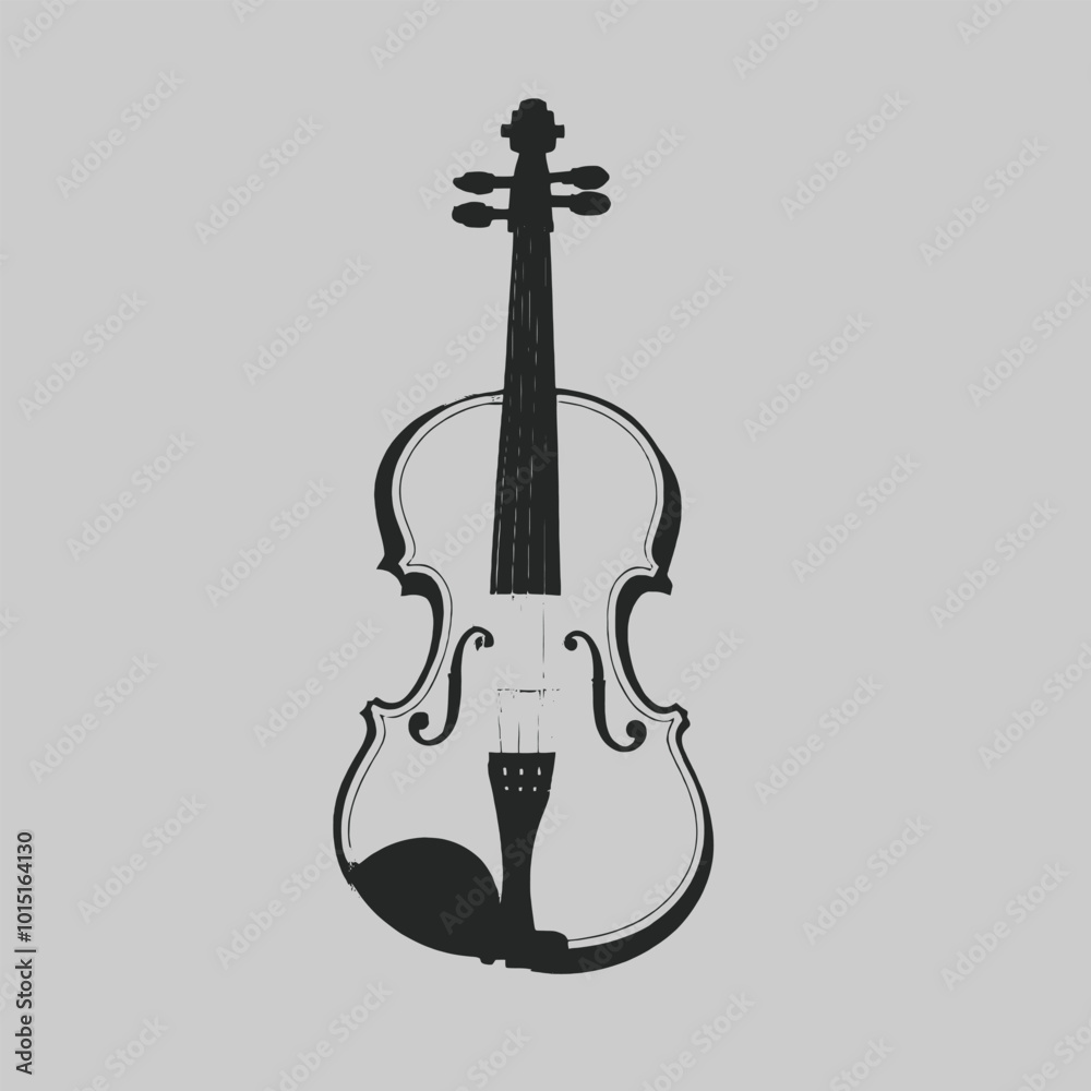 Fototapeta premium A black and white silhouette of a violin, isolated white background