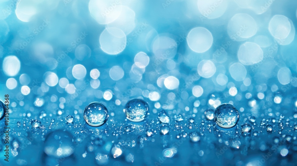 Abstract Blue Droplets. Modern Water Patterns with Copy-Space on Contemporary Background