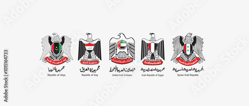 january 25 revolution Greeting card with 5 flags for Arab countries Syrian, Egypt, UAE, Iraq, Libya national days 