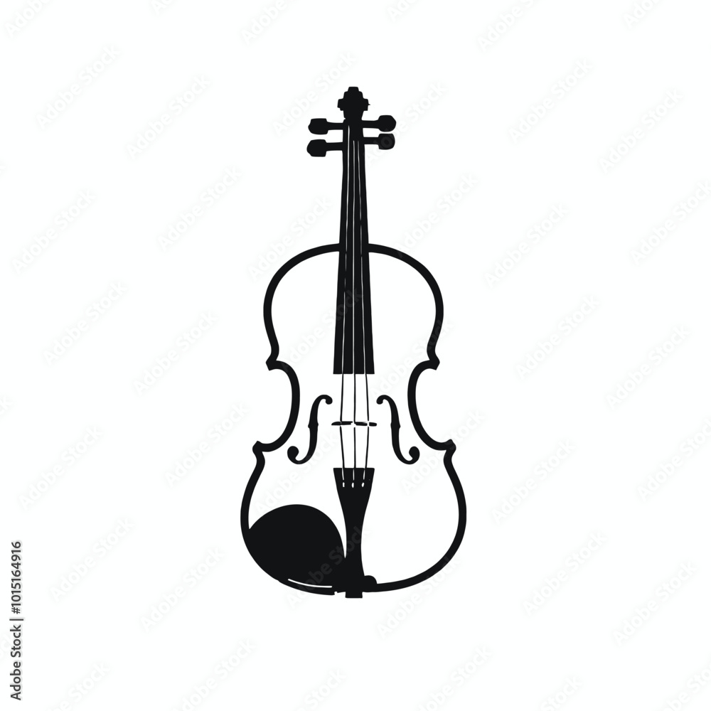 Fototapeta premium A black and white silhouette of a violin, isolated white background