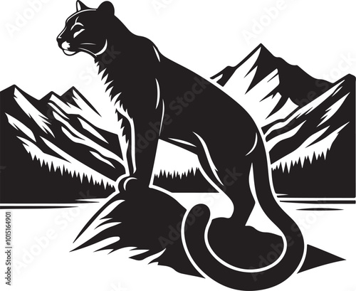 lion on mountain silhouette vector illustration