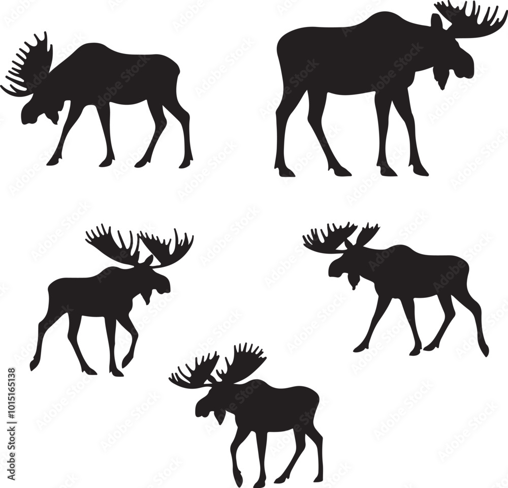 set of moose silhouette vector illustration set of moose silhouette vector illustration