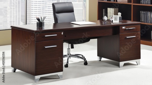 Modern Office Desk with Sleek Design and Black Chair