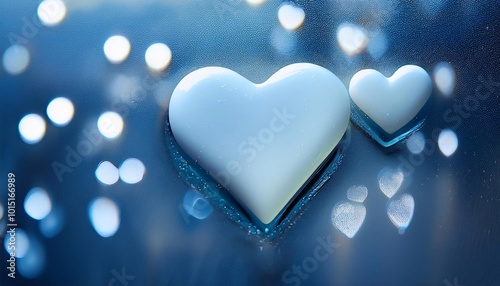 hearts on glass bokeh background with space for text, valentine's day concept, greeting card