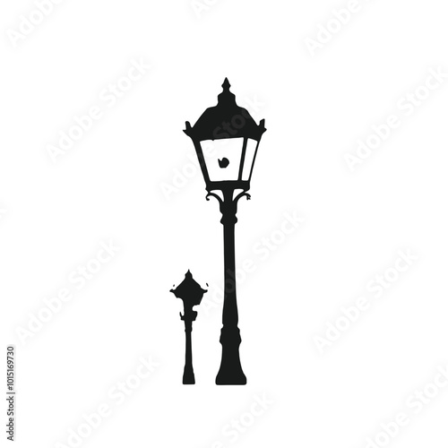 A black silhouette of a vintage street lamp with two light fixtures 