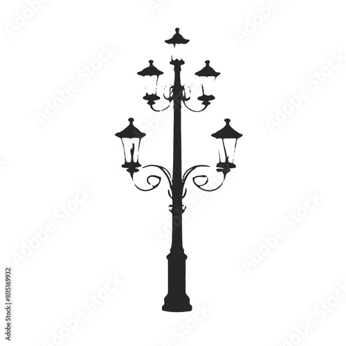 A black silhouette of a vintage street lamp with two light fixtures 