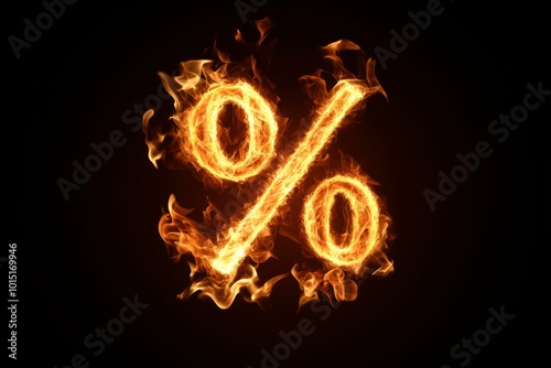 Black Friday. Percent %. Fiery Percentage Symbol. Sale and Discount Concept. Striking blazing percentage sign. Financial themes. Growth of investments, profit. Dividends and long term investing, taxes photo