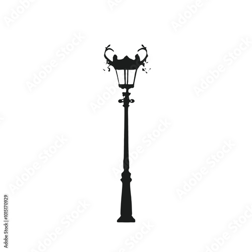 A black silhouette of a vintage street lamp with two light fixtures 