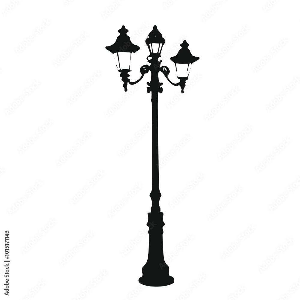 Obraz premium A black silhouette of a vintage street lamp with two light fixtures 