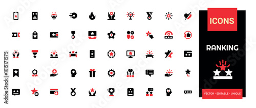 Ranking solid colorful icons set, star rating First place and winner medal. Shoulder strap, star ranking two color icon, Filled icons collection, Editable and pixel perfect symbol pack.