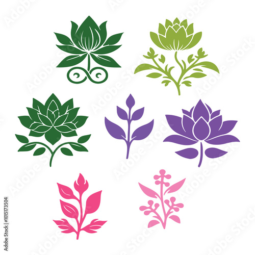 Floral vector set with various blossoms, leaves, and seamless design elements for nature-inspired patterns and illustrations