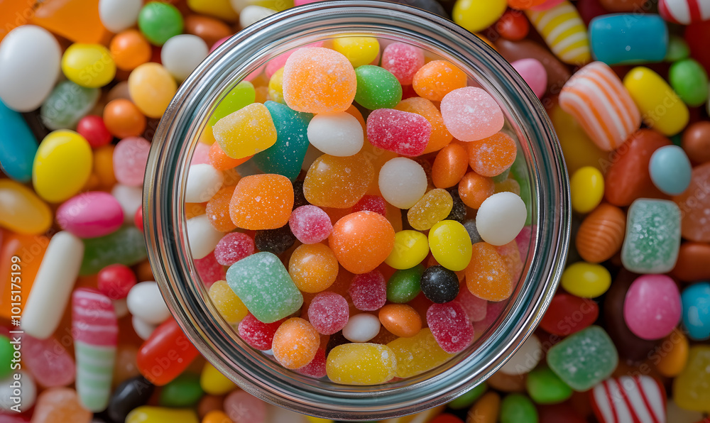 Jar Full of Colourful Candy Mix | Bright and Vibrant Sweets in a Variety of Shapes and Flavours Jar Full of Colourful Candy Mix | Bright and Vibrant Sweets in a Variety of Shapes and Flavours