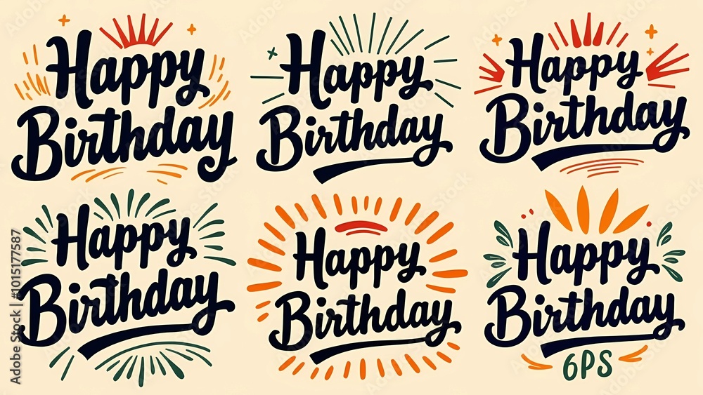 Obraz premium Vibrant birthday lettering set showcasing joyful designs, perfect for party decorations and birthday celebrations, generative ai