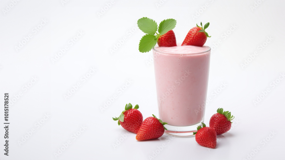 Strawberry milkshake in glass on white background Strawberry milkshake in glass on white background
