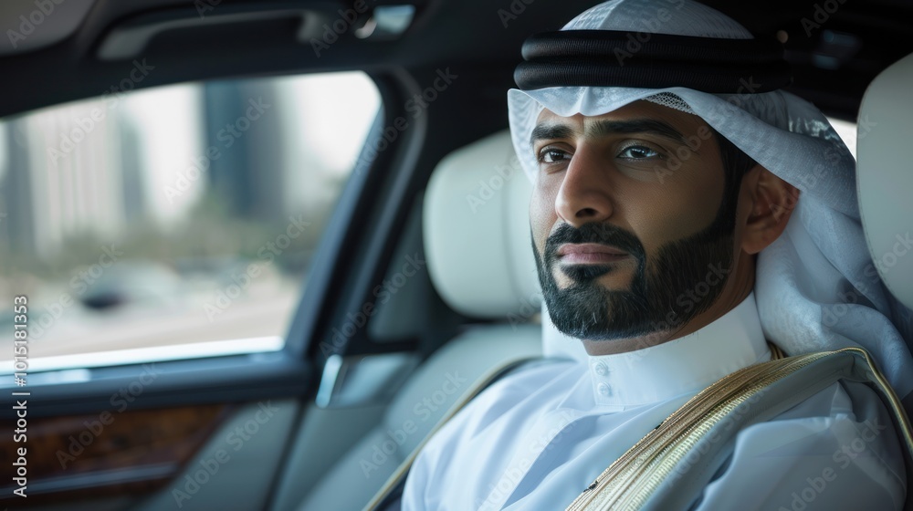 Man in Traditional Arabic Clothing Sitting in a Car Man in Traditional Arabic Clothing Sitting in a Car