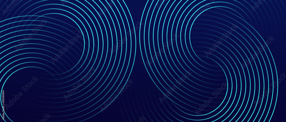 Fototapeta premium Blue background geometric circle lines. Abstract futuristic background shiny blue circle lines.