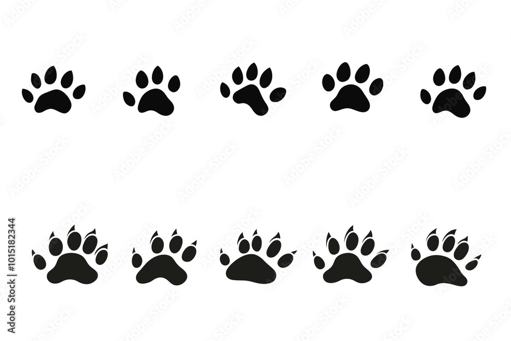 A set of Black cat leg prints, crooked footprints, footprints in the shape of an arrow, isolated on a transparent background. A set of Black cat leg prints, crooked footprints, footprints in the shape of an arrow, isolated on a transparent background.