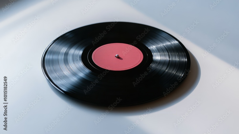 A mockup of a classic vinyl record on a white surface, with a blank cover, ideal for music-related branding A mockup of a classic vinyl record on a white surface, with a blank cover, ideal for music-related branding