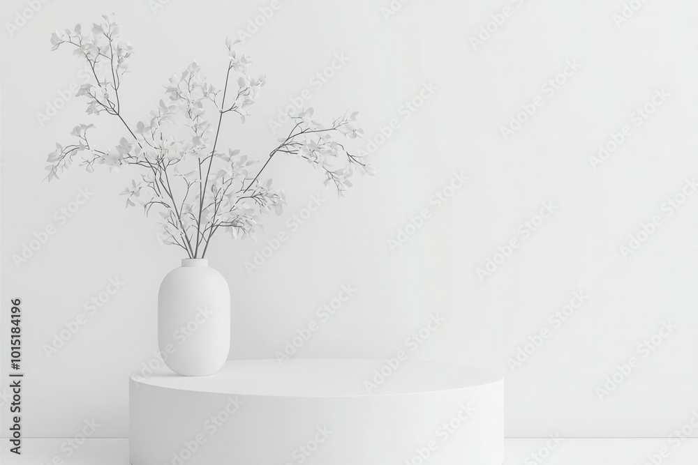 Minimalist vase with flowers on a clean white background. Minimalist vase with flowers on a clean white background.