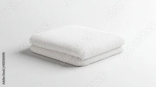 A mockup of a fluffy towel neatly folded on a pristine white background, perfect for spa or hotel promotions