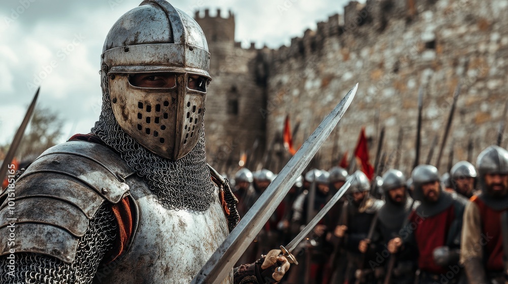 Realistic Medieval Warrior in Armor with Sword Realistic Medieval Warrior in Armor with Sword