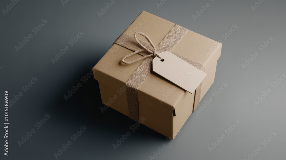 A mockup of a plain gift box with a blank tag on a clean surface, ideal for holiday or special occasion marketing A mockup of a plain gift box with a blank tag on a clean surface, ideal for holiday or special occasion marketing