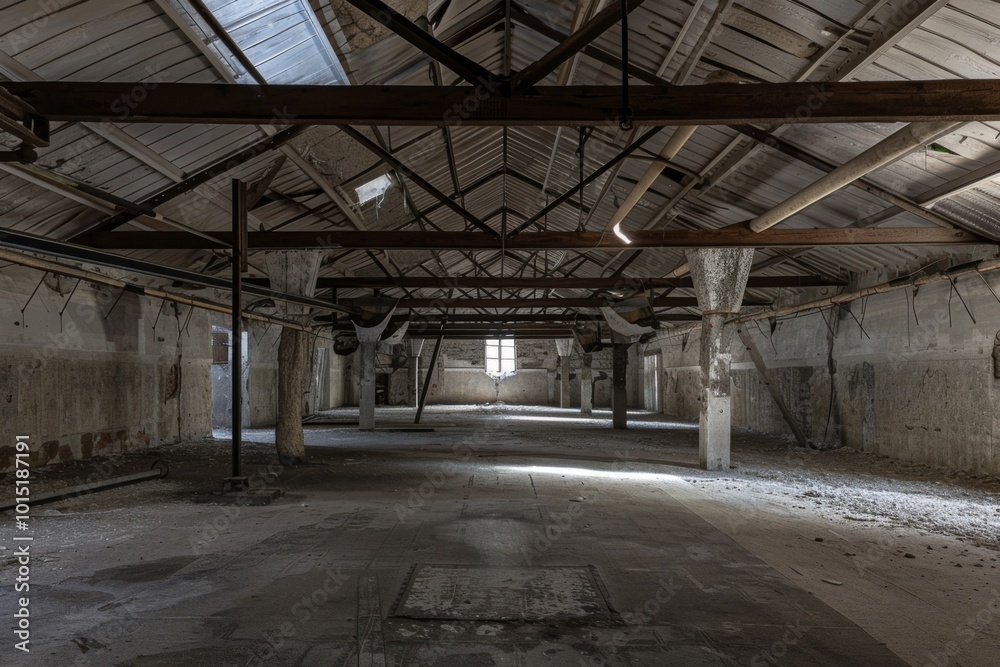 Spacious empty attic rooms showcasing fresh wall and ceiling work, inviting creativity and potential in a peaceful atmosphere Spacious empty attic rooms showcasing fresh wall and ceiling work, inviting creativity and potential in a peaceful atmosphere