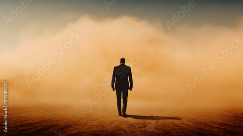 Man Walking in a Desert with a Sky Full of Dust | Capturing the Struggles of Survival in Harsh Environments