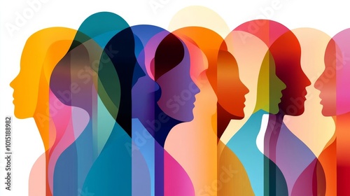 Diversity icons, abstract translucent shapes, flat design illustration