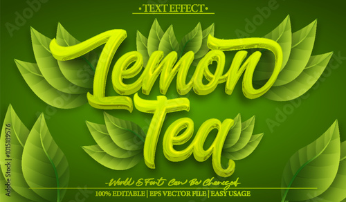 Lemon Tea Vector Text Effect Editable Alphabet Drink Green Fresh Mint Leaf Herbal