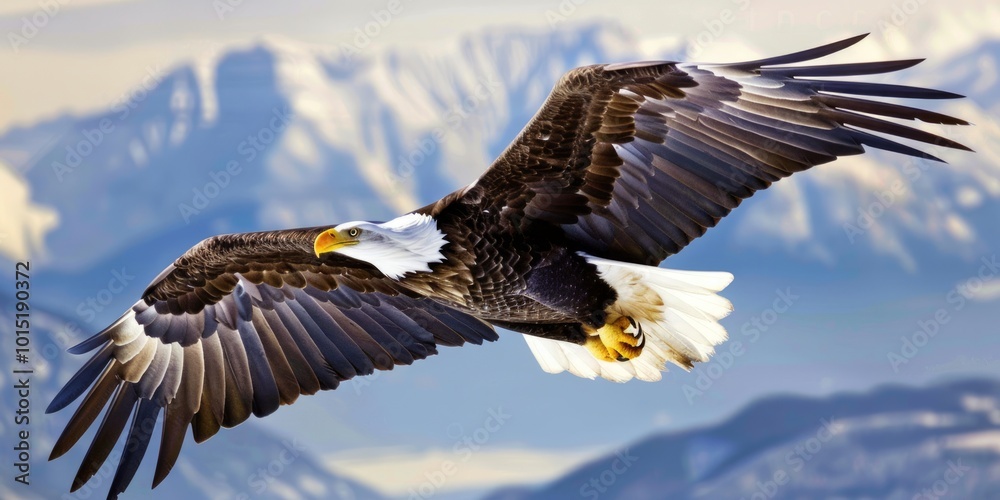Bald Eagle Soaring Over Snowy Mountains Bald Eagle Soaring Over Snowy Mountains