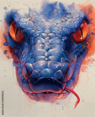 Snake portrait illustration drawing. Year of the Snake 2025 poster. Reptile portrait art tattoo. Purple snake tattoo poster.