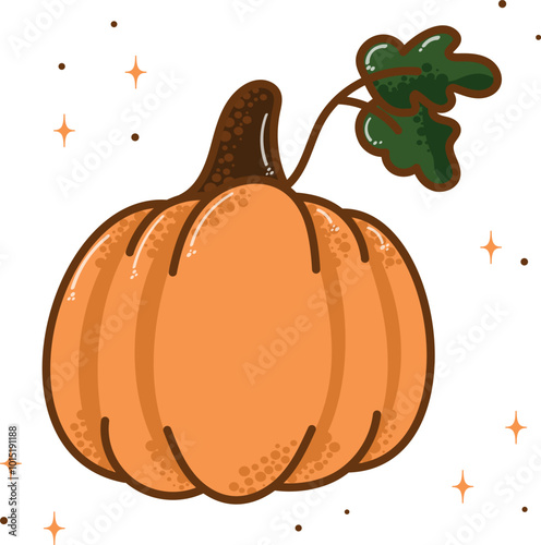 Autumn cartoon pumpkin with leaves