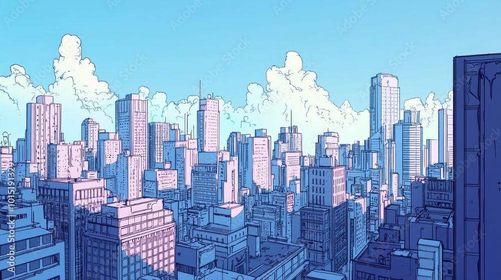 Obraz premium a city landscape, comic drawing style