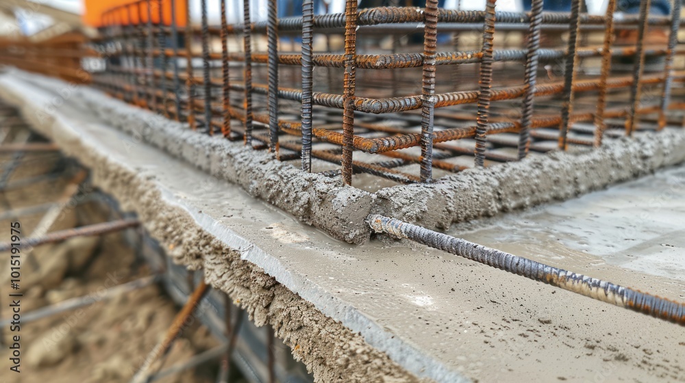 Close-up of Reinforced Concrete Forming with Exposed Steel Rebar Close-up of Reinforced Concrete Forming with Exposed Steel Rebar