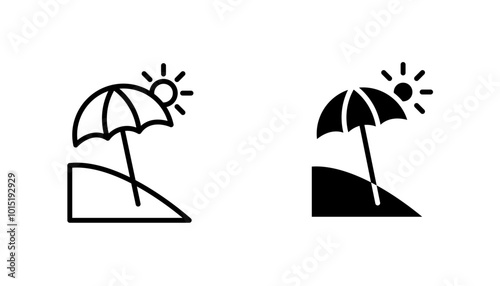 Beach vector icon set in black and white color.