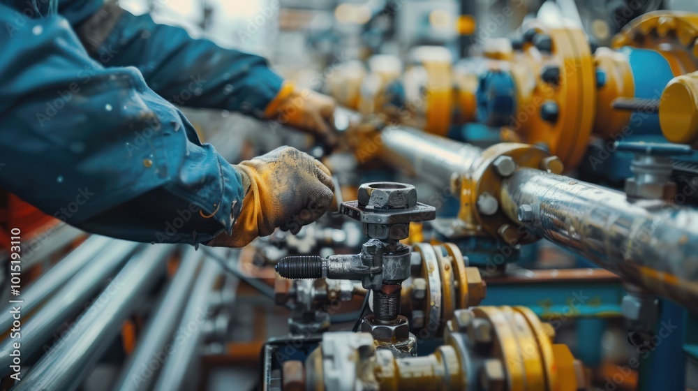 Close-up of a Worker's Hand Tightening a Valve on a Pipeline Close-up of a Worker's Hand Tightening a Valve on a Pipeline