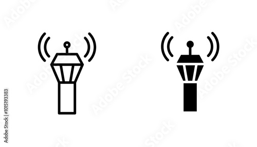 Control Tower vector icon set in black and white color.