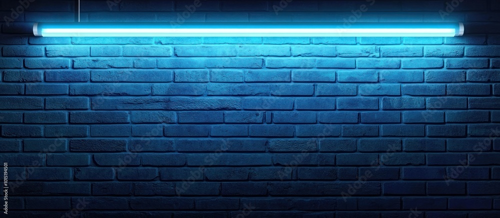 Blue Neon Light on Brick Wall Blue Neon Light on Brick Wall