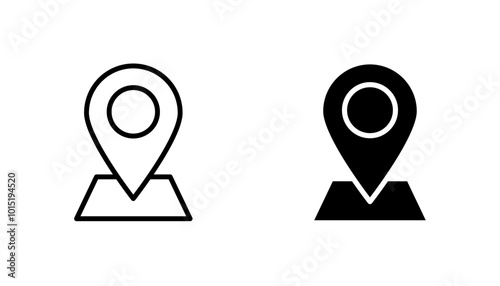 Location pin vector icon set in black and white color.