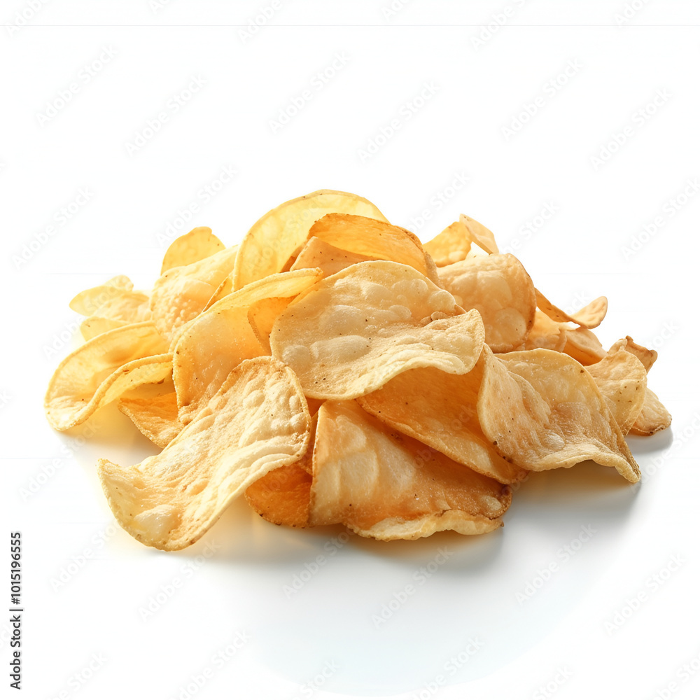 A pile of potato chips on a white background ,potato chips isolated on white background