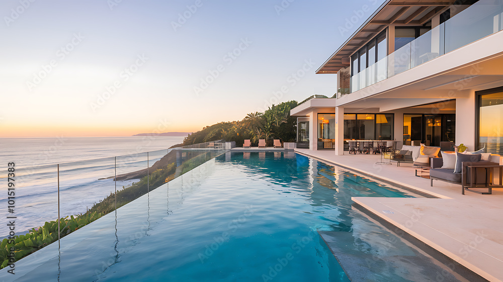 Obraz premium Stunning Infinity Pool at Luxury Vacation Rental House 