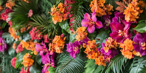 Wallpaper Mural Close-up of vibrant pink and orange tropical flowers against a lush green backdrop. Torontodigital.ca