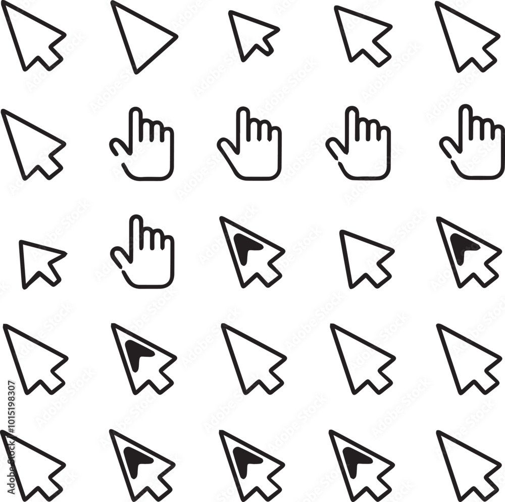 Cursor icons set and Computer curser vector icon Pointing sign Curser silhouette vector art of illustration