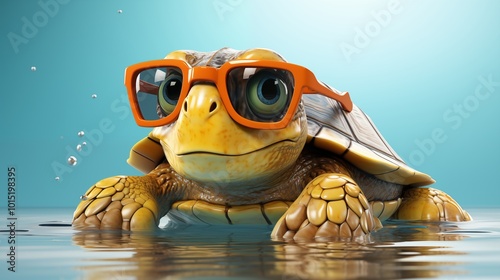 Cartoon colorful turtle with sunglasses on white background. photo